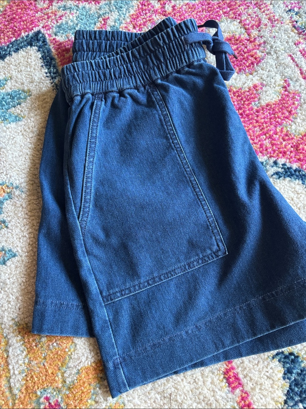 UNIQLO Soft Denim Elastic Waist Shorts with Pockets - Blue